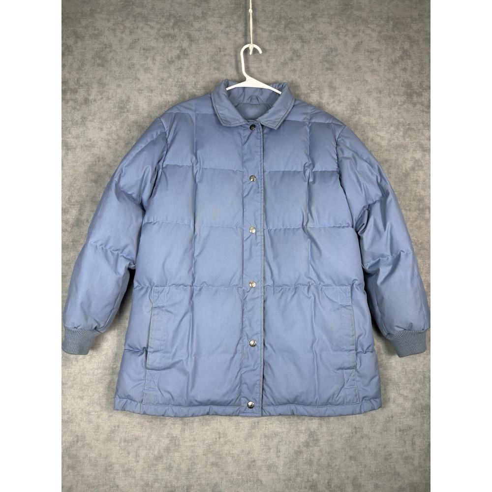 Vintage Eddie Bauer Down Jacket Blue Puffer Coat Snap Front USA Label L